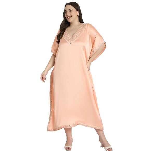 Gypsie Blu Satin Embroidery Kaftan Dress for Women Plus Size Evening Wear Maxi - Picture 1 of 5